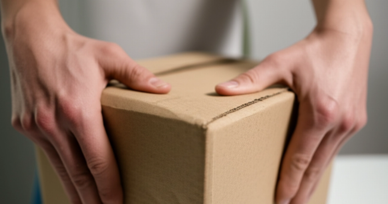 Close-up on Caucasian hands testing the sturdiness of a double-walled cardboard box, highlighting the quality and durability of the material.
