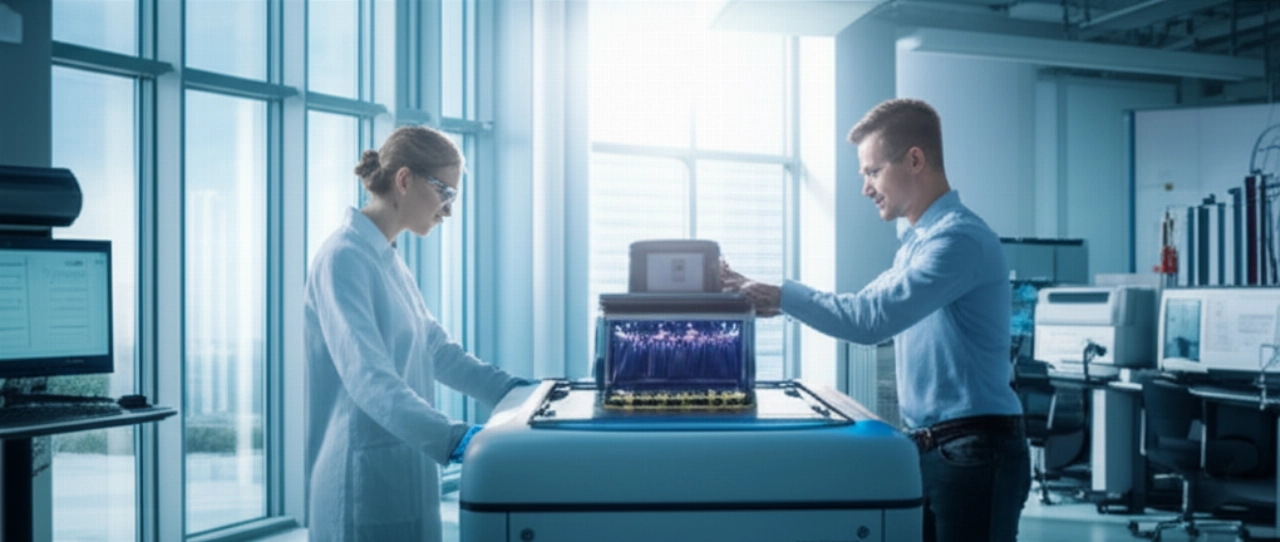 Caucasian researchers collaborate on the installation of state-of-the-art equipment in a new spacious and bright scientific laboratory, symbolizing progress and innovation.